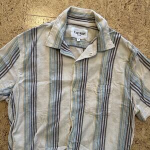 Corridor Amagansett Striped Camp Collar Short Sleeve Button Up Shirt Medium